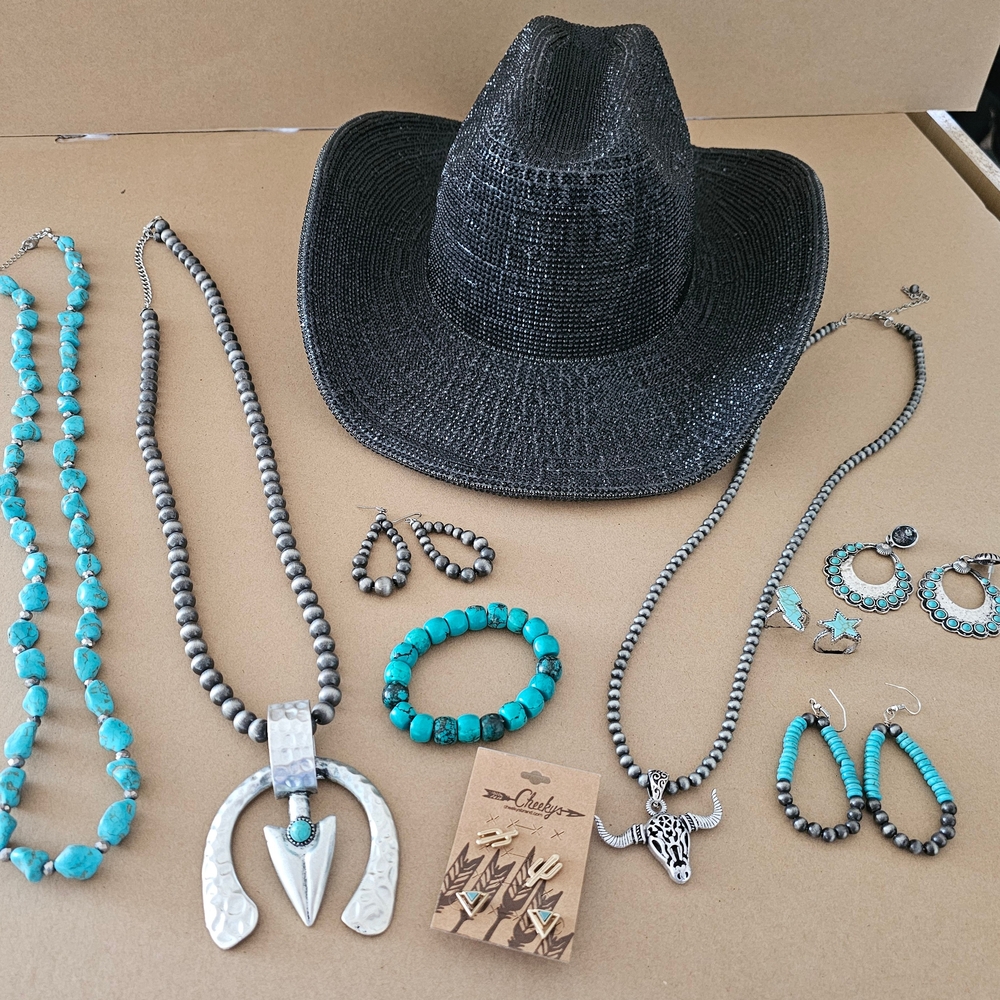 Wonderwest Rhinestone Hat and Jewelry Bundle